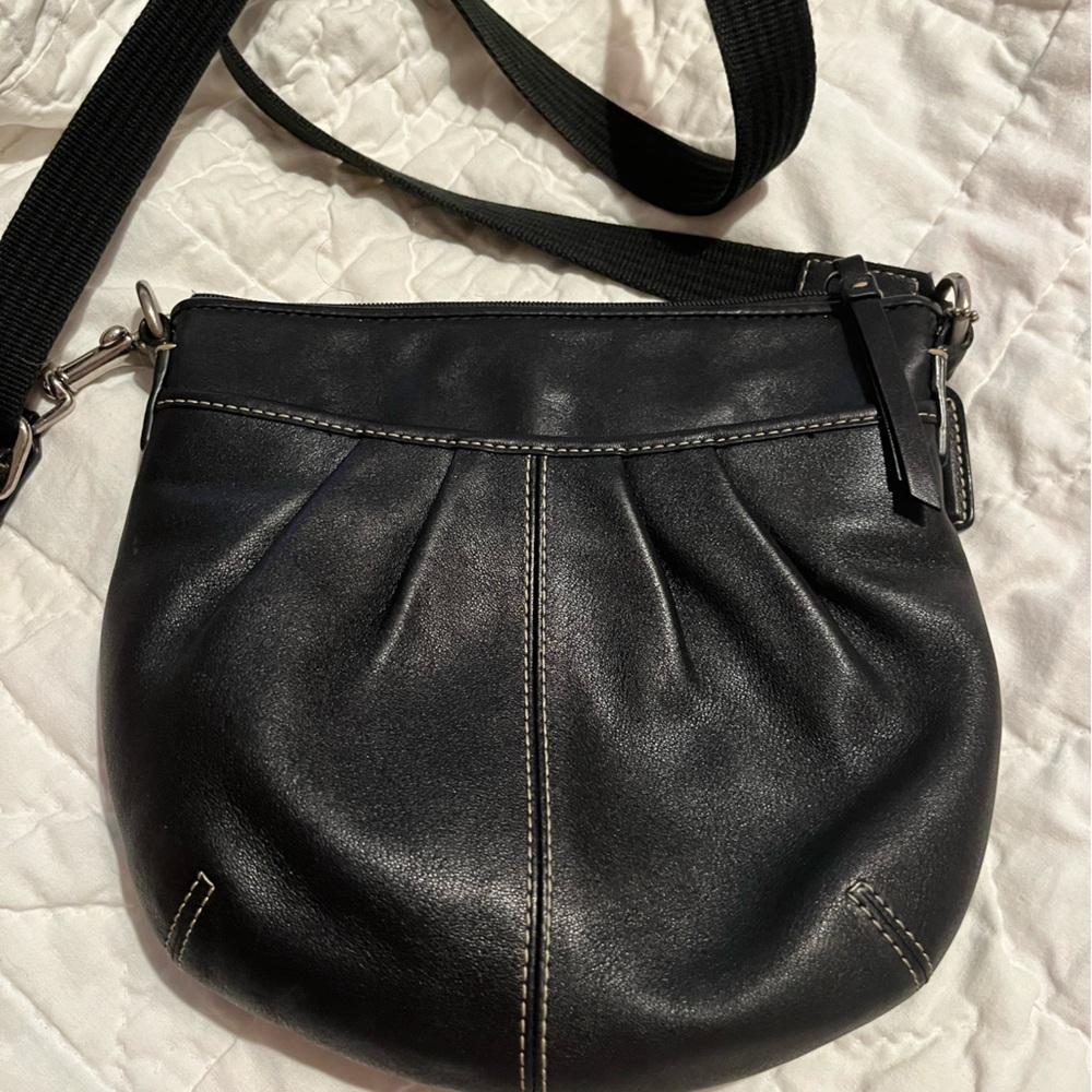 Coach black leather pleated crossbody bag